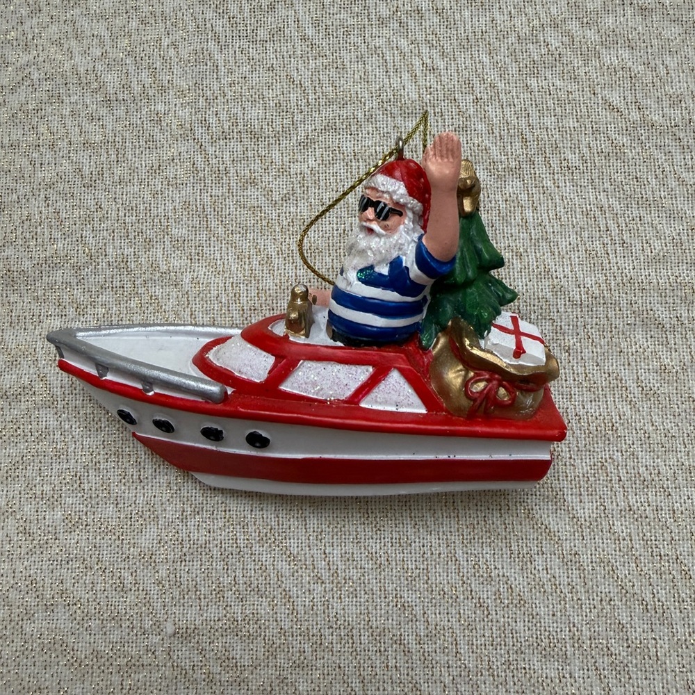 Festive Santa Boat Ornament - Red and Gold